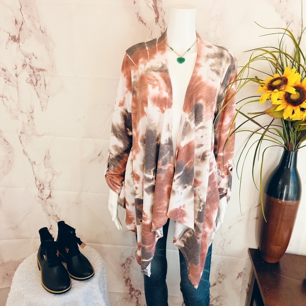 Mystree Women's Tie-Dye Open Front Cardigan - Picture 2 of 6